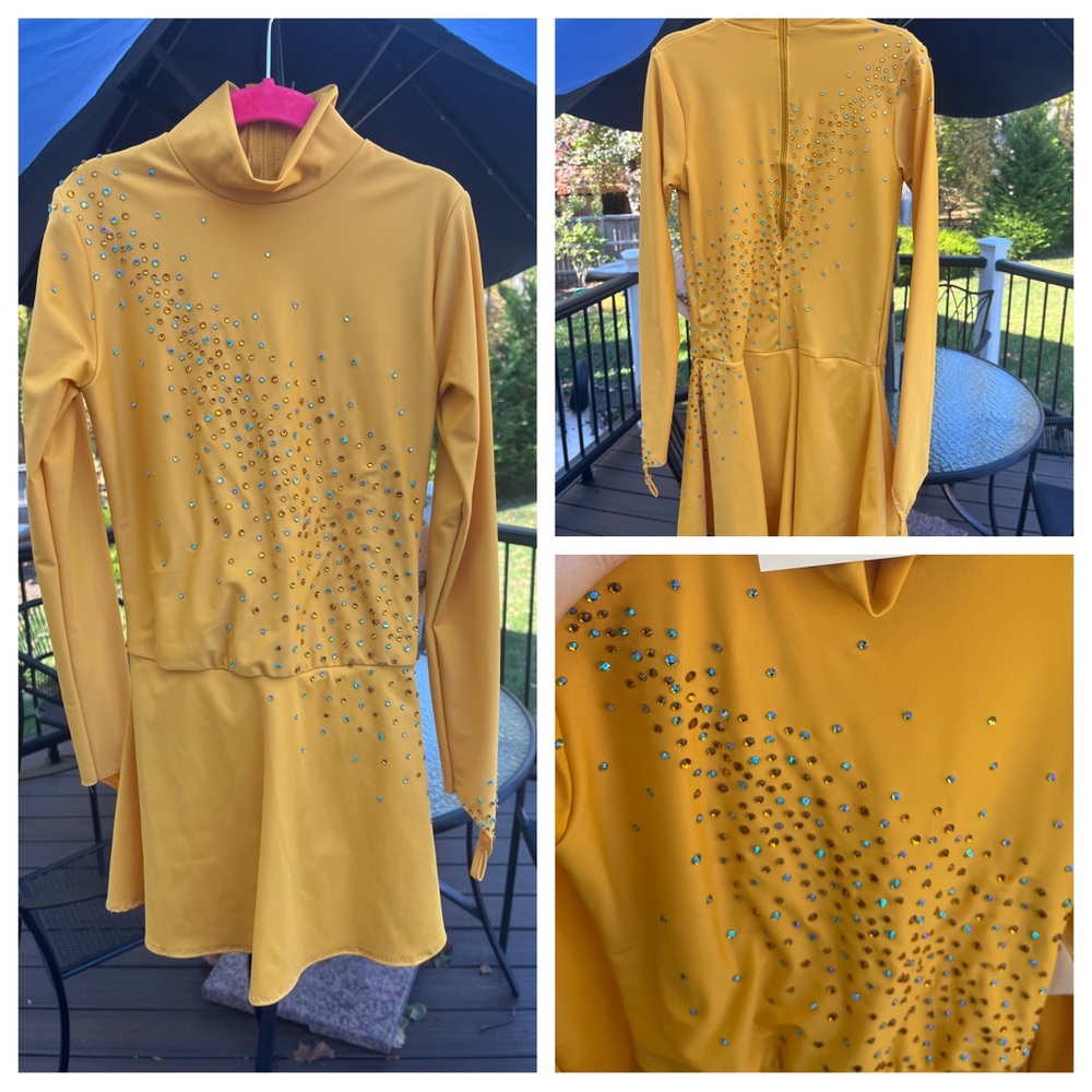 Gold Long Sleeve Figure Skating Dress - sizes 10